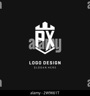 PX monogram logo initial with crown and shield guard shape style vector graphic Stock Vector