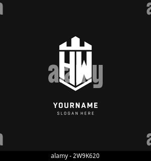 HW monogram logo initial with crown and shield guard shape style vector graphic Stock Vector