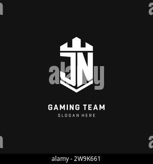 JN monogram logo initial with crown and shield guard shape style vector graphic Stock Vector