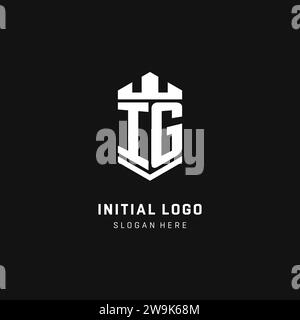 IG monogram logo initial with crown and shield guard shape style vector graphic Stock Vector