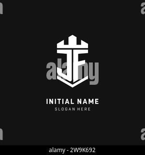JF monogram logo initial with crown and shield guard shape style vector graphic Stock Vector