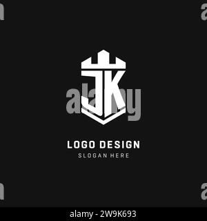 JK monogram logo initial with crown and shield guard shape style vector graphic Stock Vector