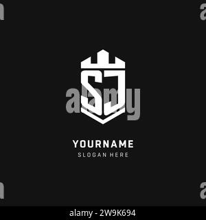 SJ monogram logo initial with crown and shield guard shape style vector graphic Stock Vector
