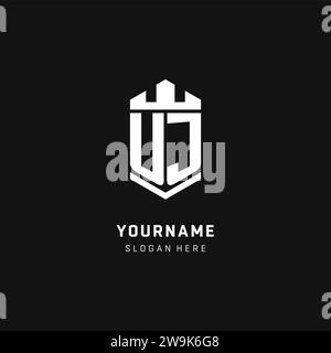 UJ monogram logo initial with crown and shield guard shape style vector graphic Stock Vector