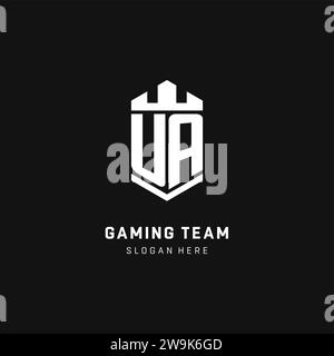 UA monogram logo initial with crown and shield guard shape style vector graphic Stock Vector