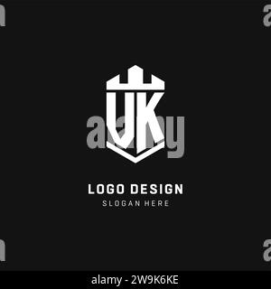 VK monogram logo initial with crown and shield guard shape style vector graphic Stock Vector