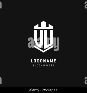 VU monogram logo initial with crown and shield guard shape style vector graphic Stock Vector