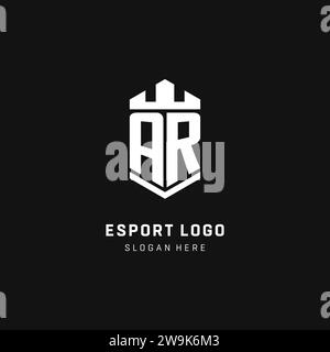 AR monogram logo initial with crown and shield guard shape style vector graphic Stock Vector