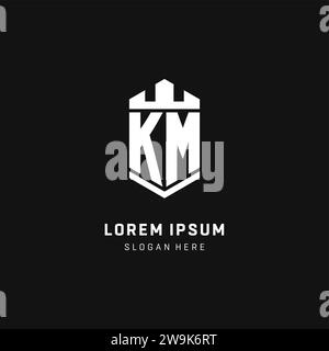 KM monogram logo initial with crown and shield guard shape style vector graphic Stock Vector