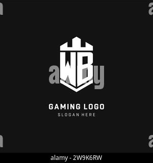 WB monogram logo initial with crown and shield guard shape style vector graphic Stock Vector
