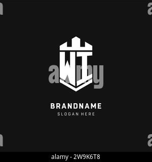WI monogram logo initial with crown and shield guard shape style vector graphic Stock Vector