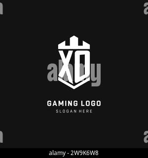 XO monogram logo initial with crown and shield guard shape style vector graphic Stock Vector