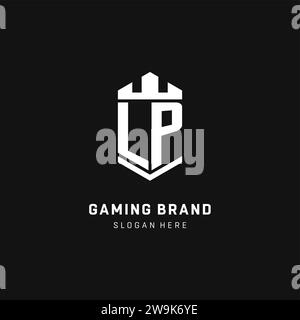 LP monogram logo initial with crown and shield guard shape style vector graphic Stock Vector