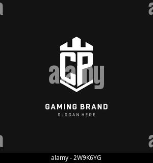 CP monogram logo initial with crown and shield guard shape style vector graphic Stock Vector