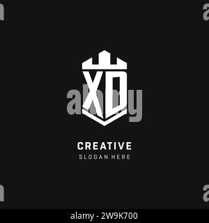 XD monogram logo initial with crown and shield guard shape style vector graphic Stock Vector