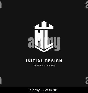 ML monogram logo initial with crown and shield guard shape style vector graphic Stock Vector