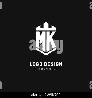 MK monogram logo initial with crown and shield guard shape style vector graphic Stock Vector