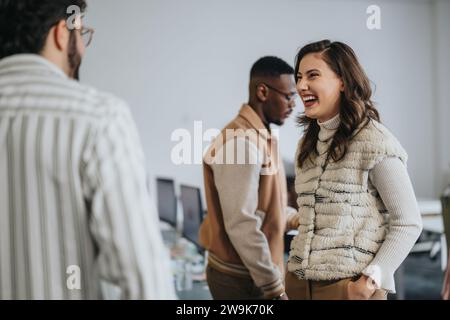 Diverse business team collaborating for success in a creative office. Stock Photo
