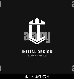 LL monogram logo initial with crown and shield guard shape style vector graphic Stock Vector