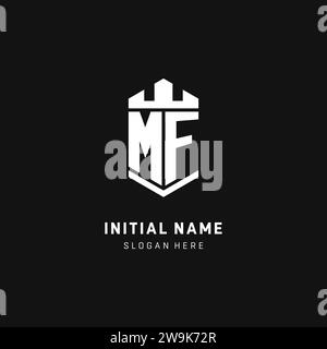 MF monogram logo initial with crown and shield guard shape style vector graphic Stock Vector