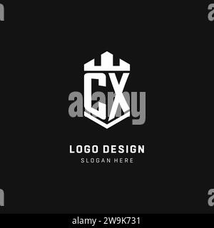 CX monogram logo initial with crown and shield guard shape style vector graphic Stock Vector
