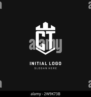 CT monogram logo initial with crown and shield guard shape style vector graphic Stock Vector
