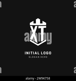 XT monogram logo initial with crown and shield guard shape style vector graphic Stock Vector
