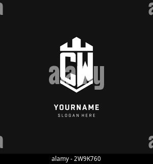 CW monogram logo initial with crown and shield guard shape style vector graphic Stock Vector