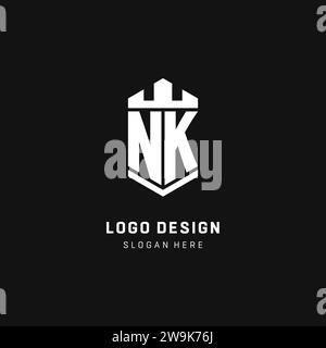 NK monogram logo initial with crown and shield guard shape style vector graphic Stock Vector
