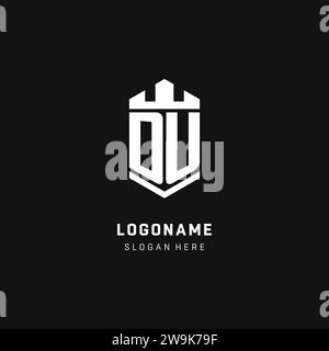 DU monogram logo initial with crown and shield guard shape style vector graphic Stock Vector