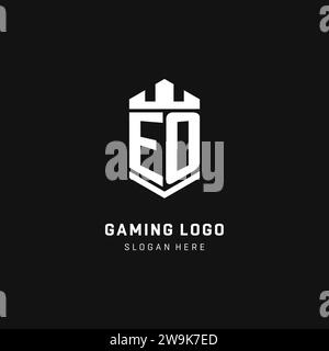 EO monogram logo initial with crown and shield guard shape style vector graphic Stock Vector