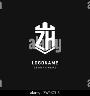 ZH monogram logo initial with crown and shield guard shape style vector graphic Stock Vector