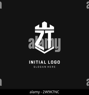 ZT monogram logo initial with crown and shield guard shape style vector graphic Stock Vector