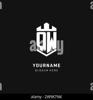 QW monogram logo initial with crown and shield guard shape style vector graphic Stock Vector