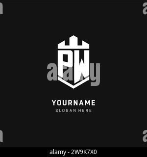 PW monogram logo initial with crown and shield guard shape style vector graphic Stock Vector