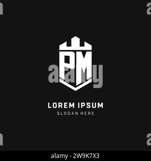 PM monogram logo initial with crown and shield guard shape style vector graphic Stock Vector