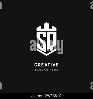 SQ monogram logo initial with crown and shield guard shape style vector graphic Stock Vector