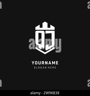 QJ monogram logo initial with crown and shield guard shape style vector graphic Stock Vector