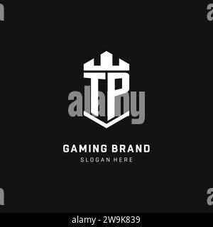 TP monogram logo initial with crown and shield guard shape style vector graphic Stock Vector