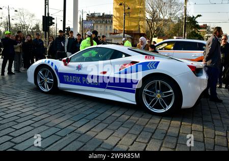 Ferrari Police car, supercar. Ferrari seized from criminal organizations became police car Ferrari 488 GTB   Istanbul Sultanahmet Square 12 27 2023 Stock Photo