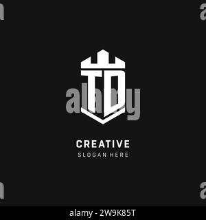 TD monogram logo initial with crown and shield guard shape style vector graphic Stock Vector