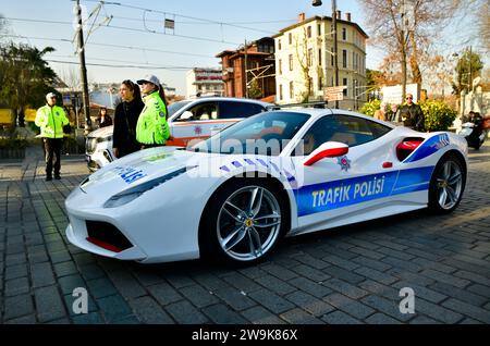 Ferrari Police car, supercar. Ferrari seized from criminal organizations became police car Ferrari 488 GTB   Istanbul Sultanahmet Square 12 27 2023 Stock Photo