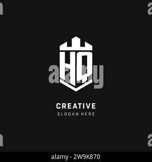 HQ monogram logo initial with crown and shield guard shape style vector graphic Stock Vector