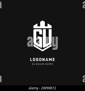 GU monogram logo initial with crown and shield guard shape style vector graphic Stock Vector