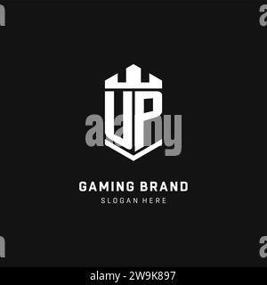 UP monogram logo initial with crown and shield guard shape style vector graphic Stock Vector