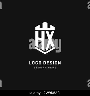 HX monogram logo initial with crown and shield guard shape style vector graphic Stock Vector