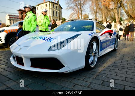 Ferrari Police car, supercar. Ferrari seized from criminal organizations became police car Ferrari 488 GTB   Istanbul Sultanahmet Square 12 27 2023 Stock Photo