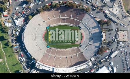 Los Angeles, United States. 27th Dec, 2023. (EDITOR'S NOTE: Image taken with a drone)An aerial view of the empty Rose Bowl in Pasadena. Alabama Crimson Tide will play Michigan Wolverines in the traditional Rose Bowl NCAA football game on January 1, 2024. (Photo by Ringo Chiu/SOPA Images/Sipa USA) Credit: Sipa USA/Alamy Live News Stock Photo