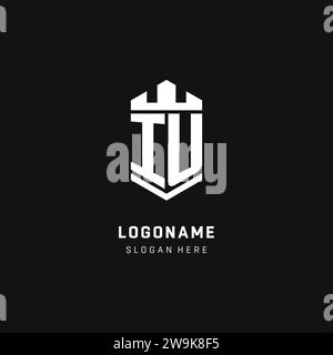 IU monogram logo initial with crown and shield guard shape style vector graphic Stock Vector