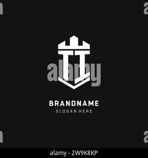 TI monogram logo initial with crown and shield guard shape style vector graphic Stock Vector